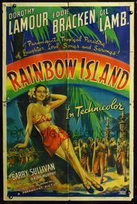 2e415 RAINBOW ISLAND one-sheet '44 art of super sexy Dorothy Lamour wearing sarong by palm tree!