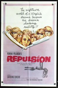 2e425 REPULSION one-sheet poster '65 Roman Polanski, Catherine Deneuve, cool straight razor image!
