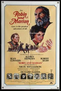 2e435 ROBIN & MARIAN one-sheet poster '76 art of Sean Connery & Audrey Hepburn by Drew Struzan!