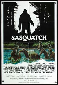 2e444 SASQUATCH one-sheet '78 cool art of men searching for Bigfoot in the woods by Marv Boggs!