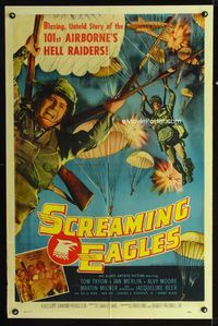 2e447 SCREAMING EAGLES one-sheet '56 the blazing untold story of the 101st Airborne's Hell Raiders!