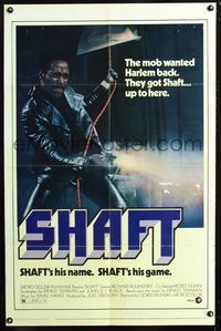 2e457 SHAFT one-sheet movie poster '71 classic image of tough Richard Roundtree shooting gun!