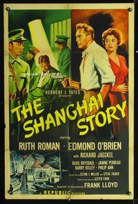 2e460 SHANGHAI STORY style A 1sheet '54 art of sexy Ruth Roman & Edmond O'Brien in Chinese prison!