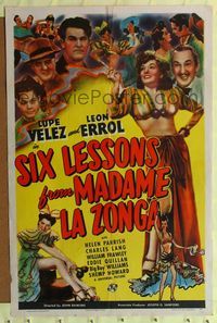2e471 SIX LESSONS FROM MADAME LA ZONGA one-sheet '41 art of super sexy Latin dancer Lupe Velez!