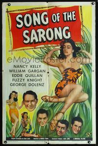 2e478 SONG OF THE SARONG one-sheet '45 sexy tropical Nancy Kelly in sarong with hands at head!