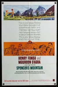 2e484 SPENCER'S MOUNTAIN one-sheet poster '63 Henry Fonda, Maureen O'Hara, like Hamner's Waltons!