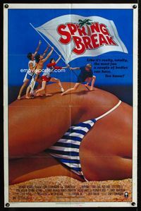 2e485 SPRING BREAK one-sheet '83 classic sexy image of college boys climbing huge girl in bikini!