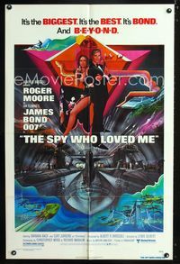2e487 SPY WHO LOVED ME one-sheet poster '77 cool artwork of Roger Moore as James Bond by Bob Peak!