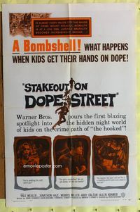 2e491 STAKEOUT ON DOPE STREET one-sheet '58 this is what happens when kids get their hands on dope!