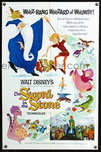 2e525 SWORD IN THE STONE style A one-sheet movie poster '64 Disney's story of King Arthur & Merlin!