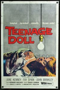 2e013 TEENAGE DOLL one-sheet '57 art of sexy tempted & tarnished bad girl violently thrown aside!