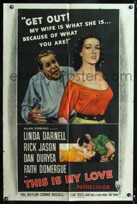 2e542 THIS IS MY LOVE one-sheet '54 Dan Duryea hates Faith Domergue for what she did to his wife!