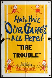 2e552 TIRE TROUBLE 1sheet '24 fun stick figure art of playing kids, hail hail Our Gang's all here!