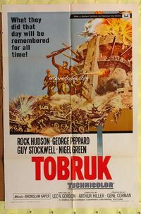 2e553 TOBRUK one-sheet poster '67 art of soldiers Rock Hudson & George Peppard in World War II!