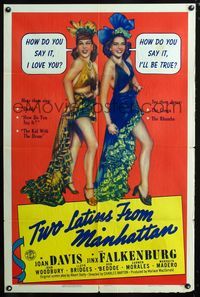 2e572 TWO LATINS FROM MANHATTAN 1sheet '41 Joan Davis & Jinx Falkenburg in Carmen Miranda outfits!
