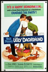 2e574 UGLY DACHSHUND one-sheet poster '66 Walt Disney, great art of Great Dane with weiner dogs!