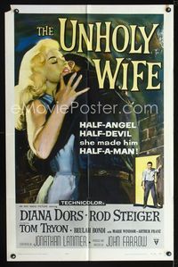 2e014 UNHOLY WIFE one-sheet movie poster '57 art of sexy half-devil half-angel bad girl Diana Dors!
