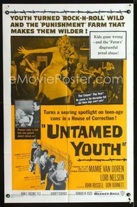2e015 UNTAMED YOUTH one-sheet poster '57 art of sexy bad Mamie Van Doren in a Hosue of Correction!