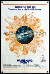2e582 VANISHING POINT one-sheet '71 car chase cult classic, you never had a trip like this before!