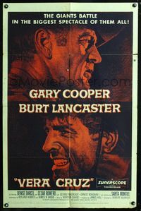 2e584 VERA CRUZ style A one-sheet '55 best close up artwork of cowboys Gary Cooper & Burt Lancaster!