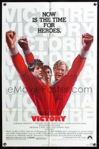 2e587 VICTORY one-sheet '81 John Huston, art of soccer players Stallone, Caine & Pele by Jarvis!