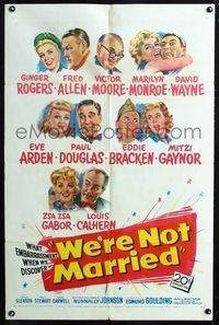 2e598 WE'RE NOT MARRIED one-sheet '52 artwork of Ginger Rogers, young Marilyn Monroe & nine others!