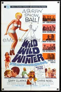 2e604 WILD WILD WINTER 1sheet '66 sexy half-clad teen skiier, Jay and The Americans & early rockers!