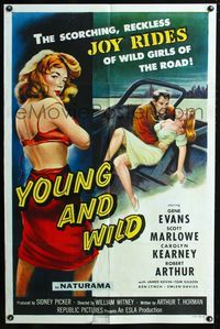 2e017 YOUNG & WILD one-sheet poster '58 artwork of the reckless joy rides of wild girls of the road!