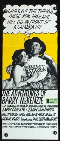 2f008 ADVENTURES OF BARRY MCKENZIE Aust daybill '72 shameless saga of a young Aussie in Pommyland!