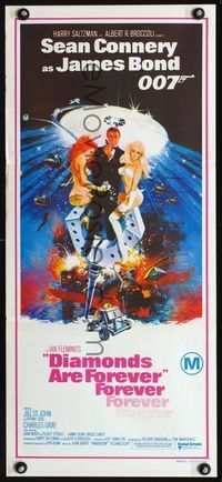 2f134 DIAMONDS ARE FOREVER Aust daybill '71 art of Sean Connery as James Bond by Robert McGinnis!
