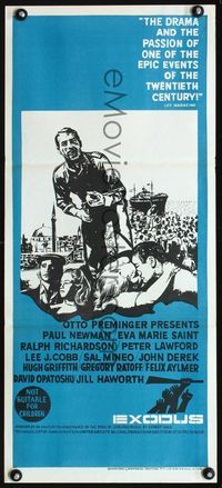 2f173 EXODUS Aust daybill '62 Otto Preminger, title art of arms reaching for rifle by Saul Bass!