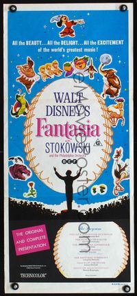 2f177 FANTASIA Aust daybill R70s Disney musical cartoon classic, Mickey Mouse!