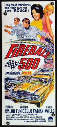 2f186 FIREBALL 500 Australian daybill '66 race car driver Frankie Avalon & sexy Annette Funicello!