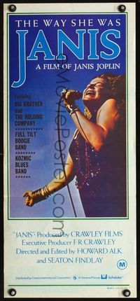 2f255 JANIS Australian daybill '75 great image of Joplin singing into microphone, rock & roll!