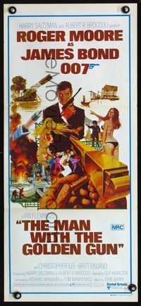 2f296 MAN WITH THE GOLDEN GUN Australian daybill '74 Roger Moore as James Bond by Robert McGinnis!