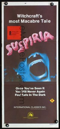 2f430 SUSPIRIA Australian daybill poster '77 classic Dario Argento horror, cool screaming image!