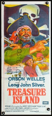 2f462 TREASURE ISLAND Aust daybill '72 stone litho art of Orson Welles as pirate Long John Silver!