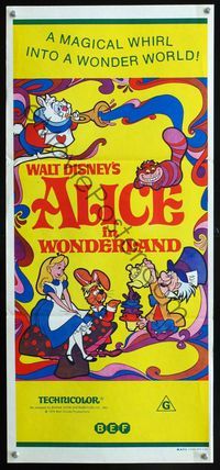 2f014 ALICE IN WONDERLAND Australian daybill poster R74 Walt Disney classic, cool psychedelic art!