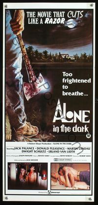 2f020 ALONE IN THE DARK Australian daybill movie poster '83 really cool axe murderer horror art!