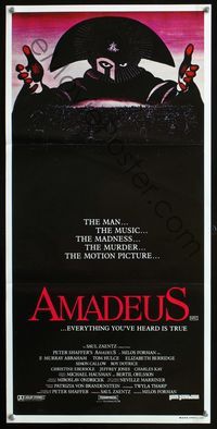 2f021 AMADEUS Australian daybill movie poster '84 Milos Foreman, Mozart biography, cool artwork!