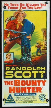 2f060 BOUNTY HUNTER Australian daybill '54 Randolph Scott took on killers too tough for the law!