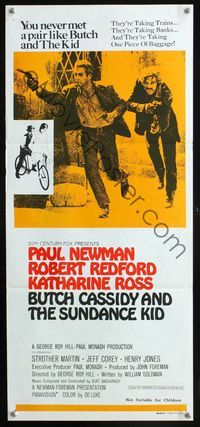 2f075 BUTCH CASSIDY & THE SUNDANCE KID Aust daybill '69 Paul Newman, Robert Redford, Katharine Ross