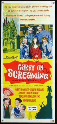 2f091 CARRY ON SCREAMING Australian daybill movie poster '66 English sexy horror, stone litho art!