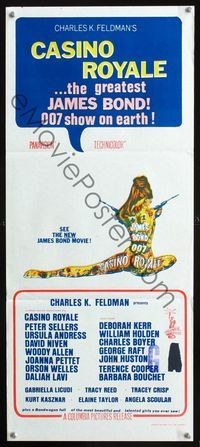 2f093 CASINO ROYALE Australian daybill movie poster '67 all-star James Bond spy spoof, sexy art!