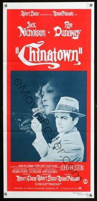 2f098 CHINATOWN Aust daybill R70s great art of smoking Jack Nicholson & Faye Dunaway, Roman Polanski