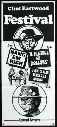 2f105 CLINT EASTWOOD FESTIVAL New Zealand daybill poster '70s Hang 'em High, Fistful of Dollars!