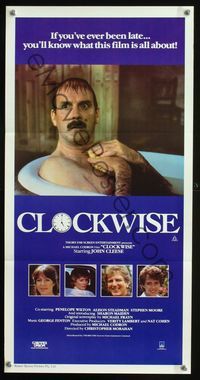 2f106 CLOCKWISE Australian daybill movie poster '86 great image of John Cleese in bath tub!