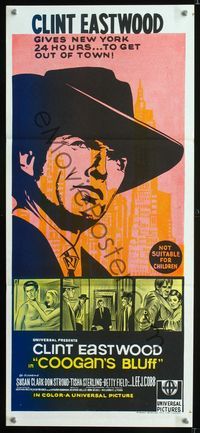 2f115 COOGAN'S BLUFF Australian daybill movie poster '68 Clint Eastwood in New York City, Don Siegel