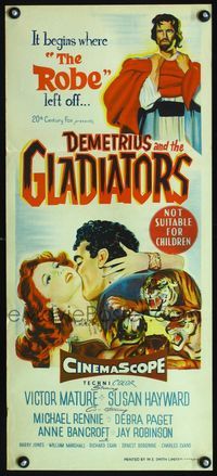 2f131 DEMETRIUS & THE GLADIATORS Aust daybill '54 stone litho art of Victor Mature & Susan Hayward!