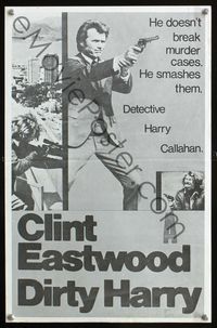 2f142 DIRTY HARRY New Zealand daybill '71 Clint Eastwood pointing gun, Don Siegel crime classic!
